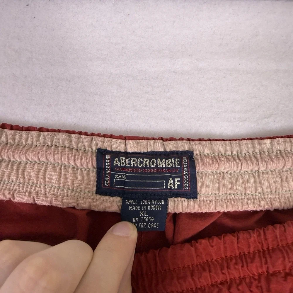 Vtg Y2K Abercrombie & Fitch Red Nylon Track Pants XL‎ 90s Baggy Windbreaker Zip